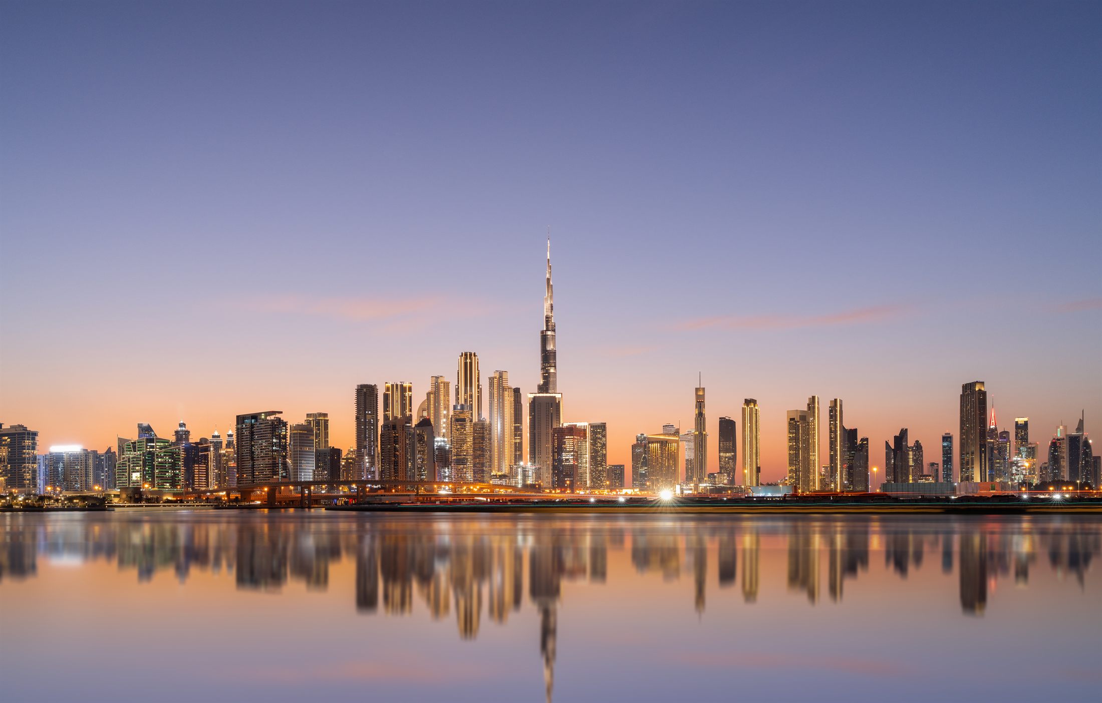 Dubai skyline at golden hour